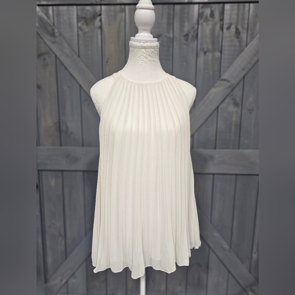 Sleeveless Pleated Top, Color: Ivory, Size XL, H&M